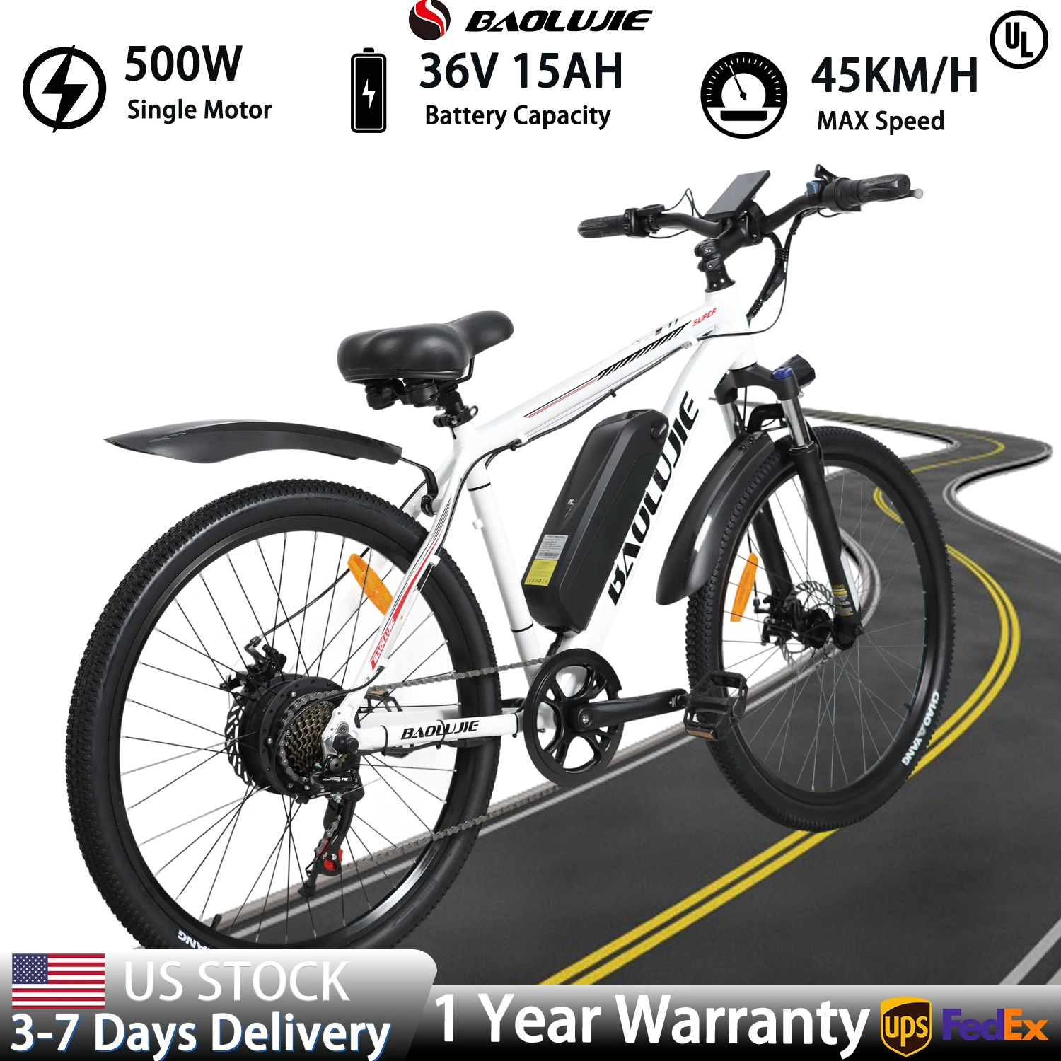 

BAOLUJIE S1 Electric Bike 1000W Peak Motor 36V15AH Removable Battery E Bike 26" Tire Commuter Electric Bicycle【1 Year Warranty】