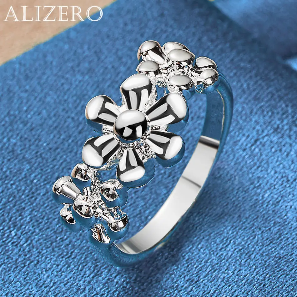 

ALIZERO 925 Sterling Silver Ring With Three Flowers Design Ring For Women Lady Wedding Band Creative Accessories Charm Jewelry