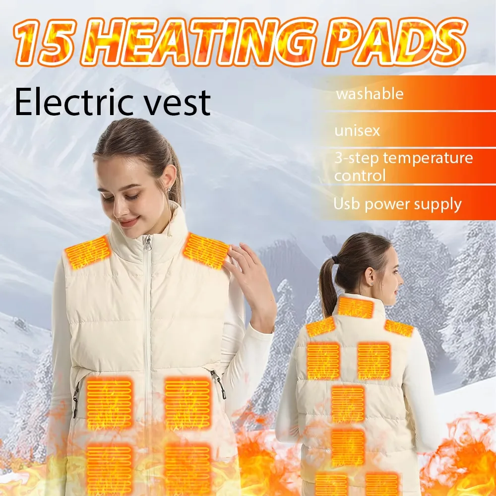Women USB Infrared 15 Areas Heating Vest Jacket Fashion Heating Waistcoats Winter Warm Padded Sleeveless Vest Thermal Clothes