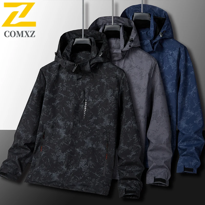 

Hiking Waterproof Windbreaker Men's 2025 Autumn Detachable Cap Maple Leaf Camouflage Work Jacket Man Casual Travel Camping Coat