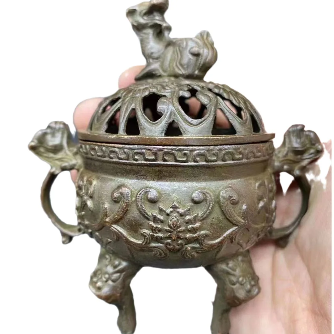 

Ancient copper incense burner household indoor plate retro tea ceremony sandalwood creative tiger lion dragon ornament