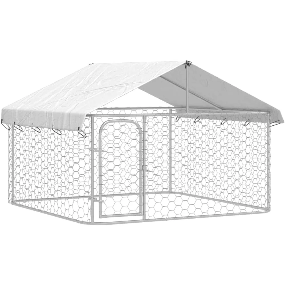 

Outdoor Dog Kennel with Roof, Silver, Multi-Purpose, Spacious Exercise Area, Fire-Resistant and UV Protected Canopy