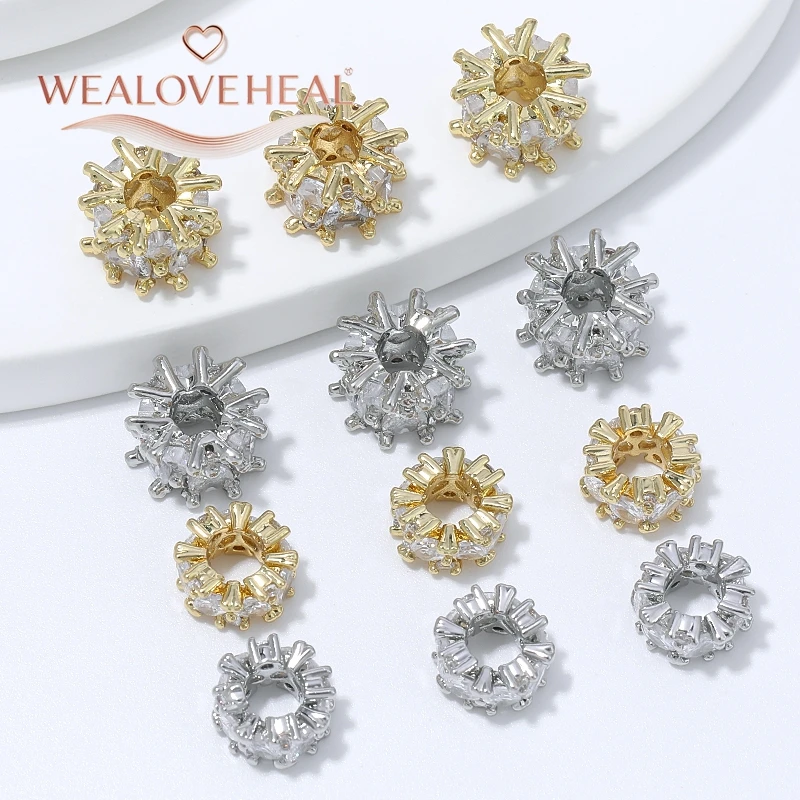 perlen für schmuckherstellung, 8mm 9mm Sunburst Spacer Perlen 4mm Großloch 18K Vergoldetes Messing Micro Pave CZ Spiky für DIY Armband Halskette Schmuckherstellung – Detail 19