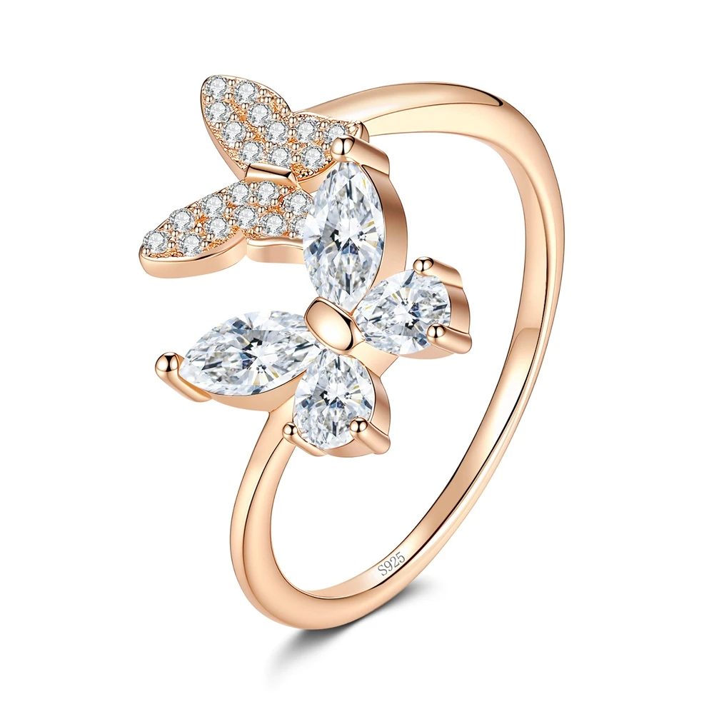 D Color Moissanite Ring S925 Sterling Silver 18K Gold Plating Butterfly Wedding Rings for Woman Birthday Party Jewelry Gift