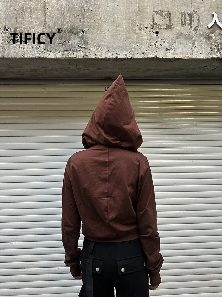 Dark RO Style 100% Cotton Spring Autumn Women's New Thread Splicing Slim Fit Zipper Stand Up Collar Cardigan Hoodies Sweatshirt