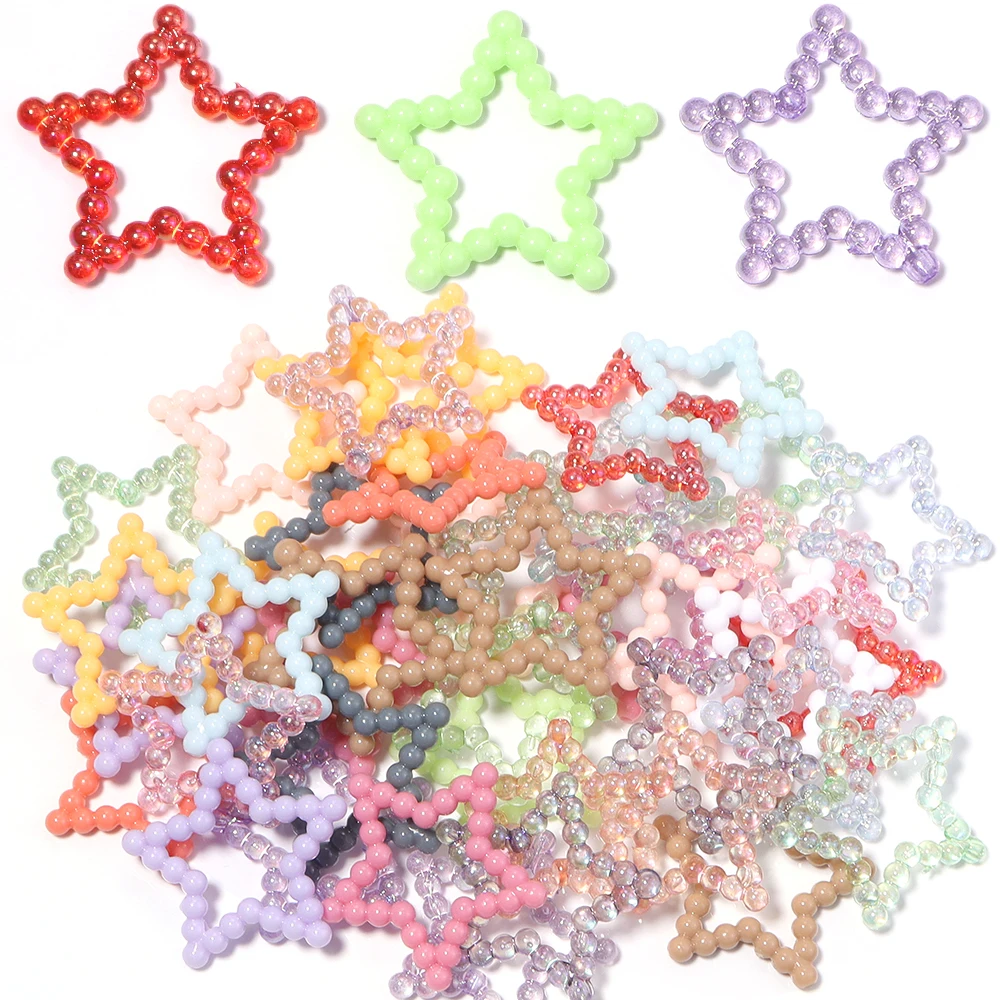 30pcs/lot 33mm Acrylic Hollow Star Beads Mixed Color Loose Pentagram Beads For DIY Phone Chains Earrings Pendant Accessories