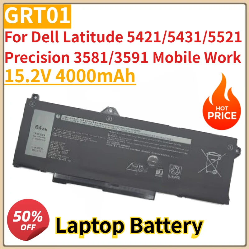 High Quality GRT01 15.2V 4000mAh Laptop Battery Compatible for Dell Latitude 5421/5431/5521 Precision 3581/3591 Mobile Work