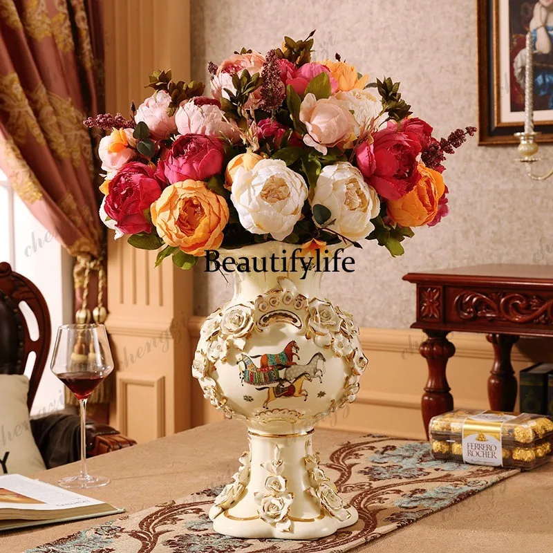 European vase ornament living room TV cabinet dried flower arrangement large ceramic handicrafts home decoration