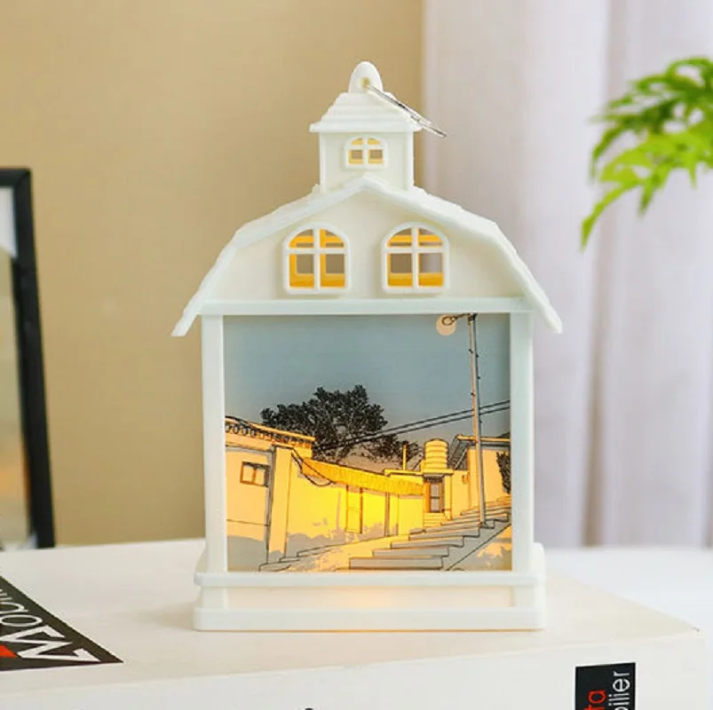 

Creative Ins Sunset Painting Little House with LED Lamp for Girl Kid Birthday Toy Gift Night Light Home Decor Bedroom Ornament