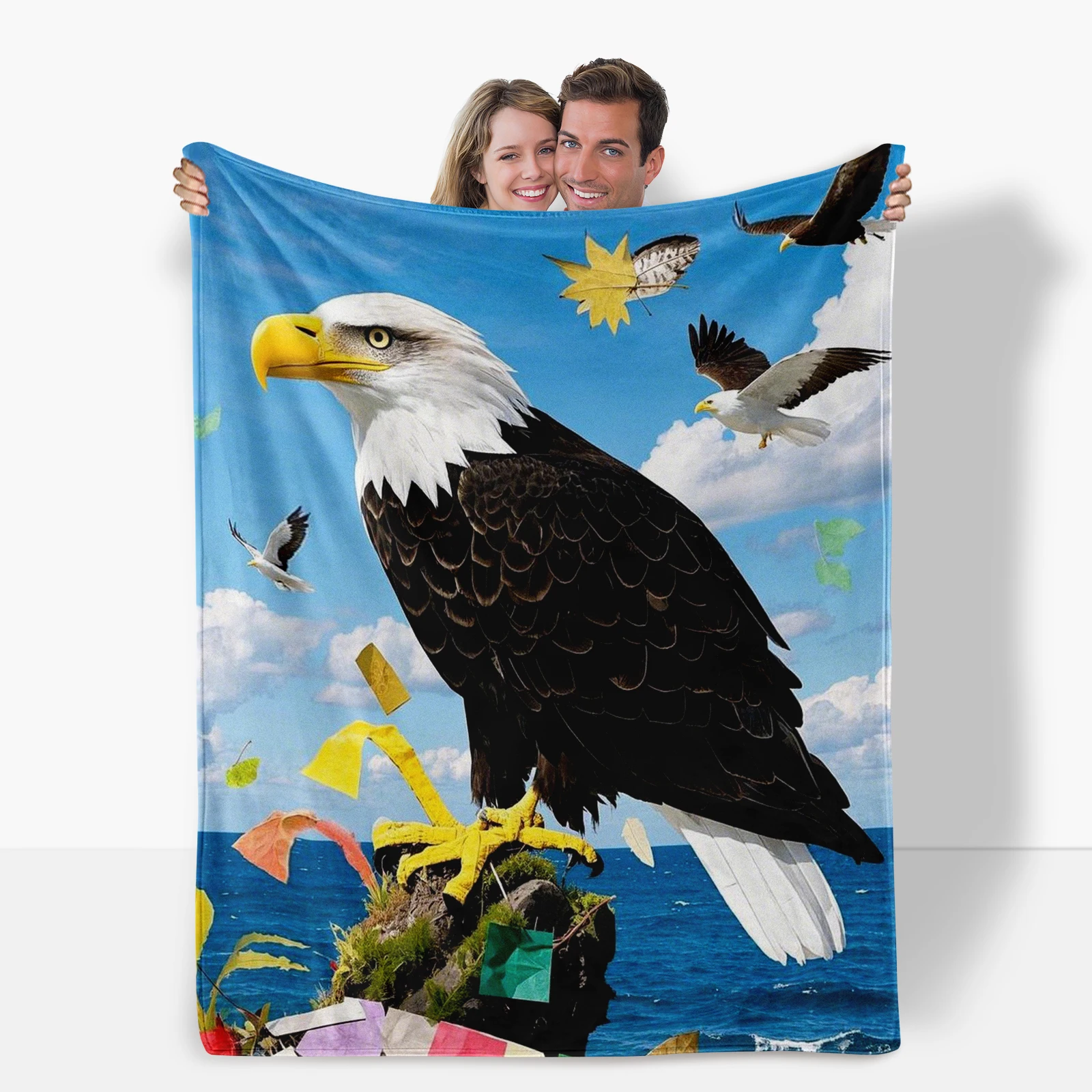 Essential Home Decor Cartoon White Headed Eagle And Sea Theme Blanket Encourages Curiosity And Exploration