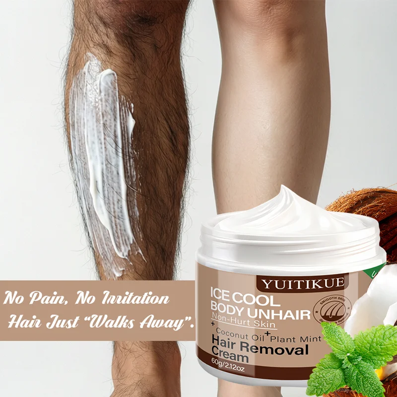 60g Unisex Ice Cool Hair Removal Cream, Coconut & Mint Extract Gentle Depilatory for Leg Arm Underarm - view 6