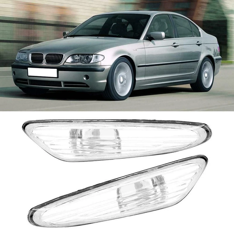 2Pcs Car Turn Signal Side Marker Lamp Cover For-BMW E46 02-05 63137165915 63137165916