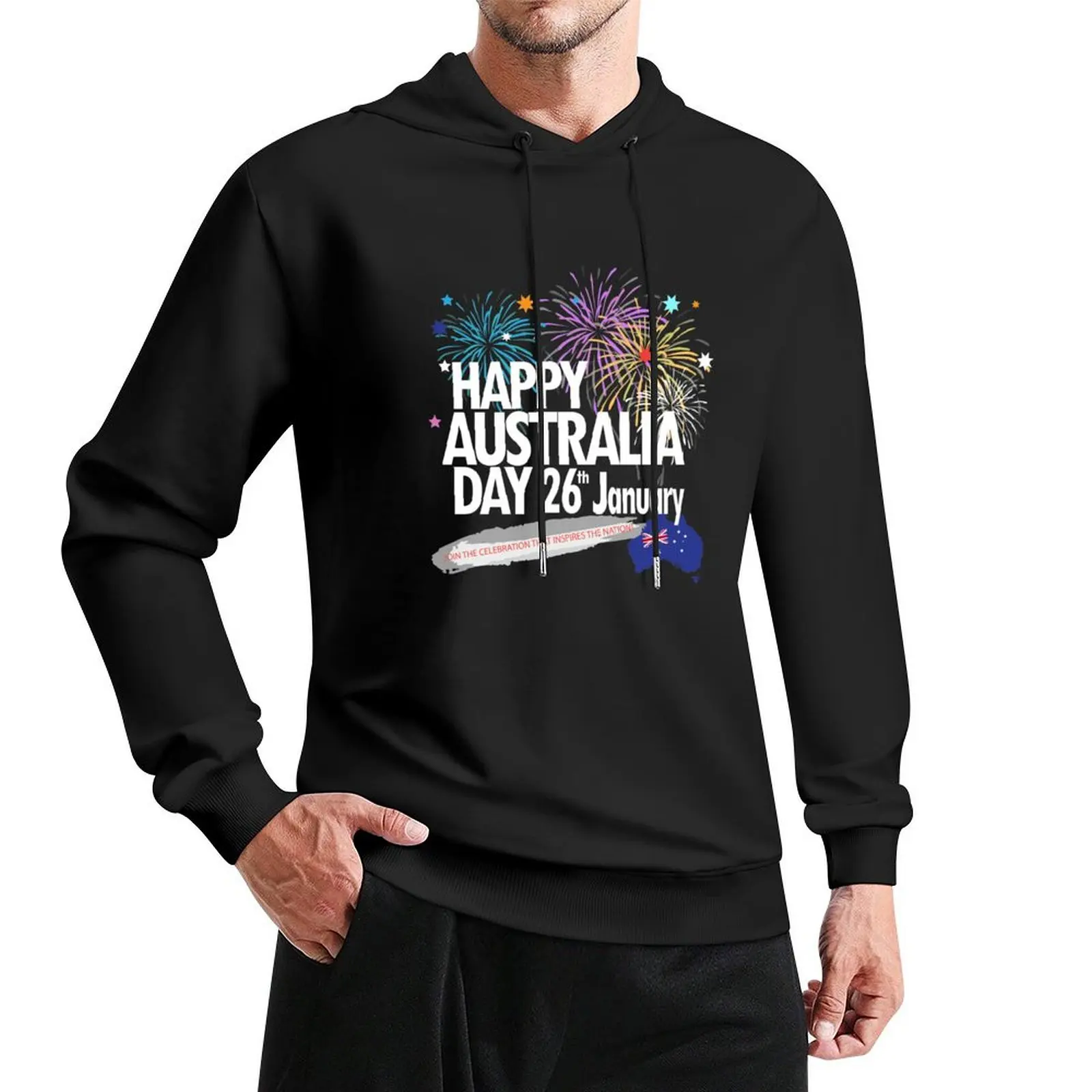 

Happy Australia Day 26th January Fireworks Festival Party Pullover Hoodie male clothes hoodie men