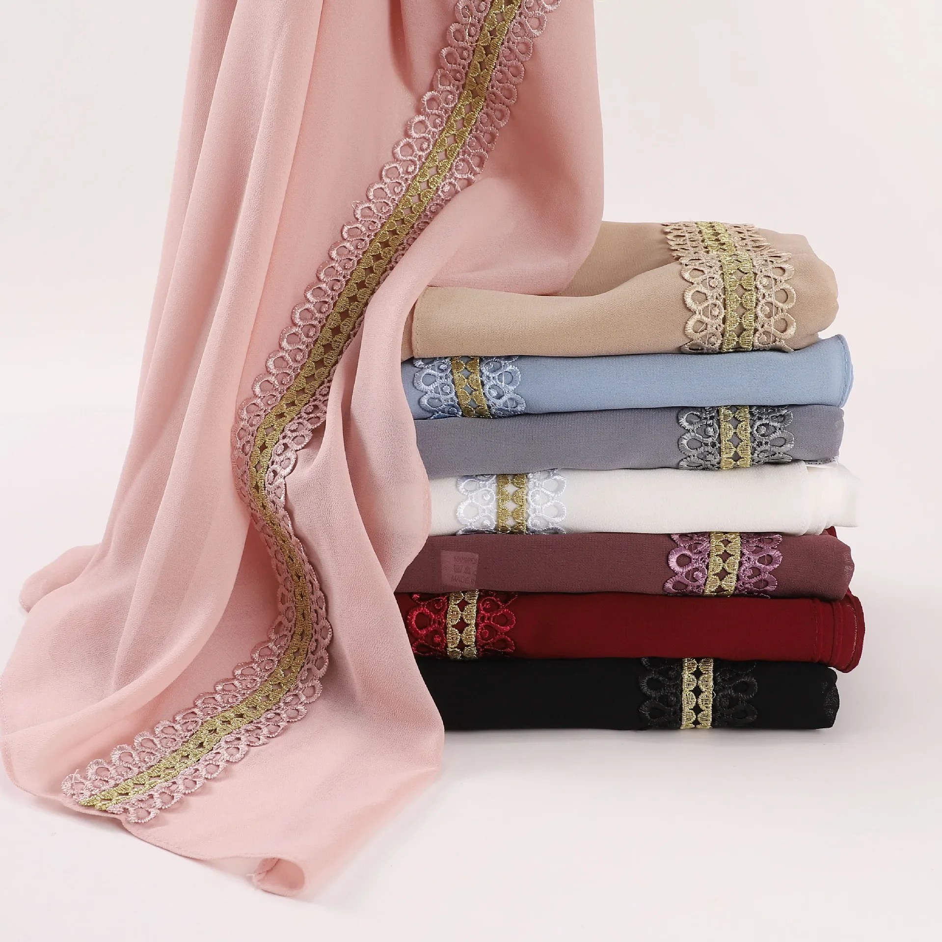 

New Pearl Chiffon Lace Long Scarf Middle East Africa Malaysia Indonesia Scarves Muslim Hijab Headscarf Shawl Wrap Islam Stole