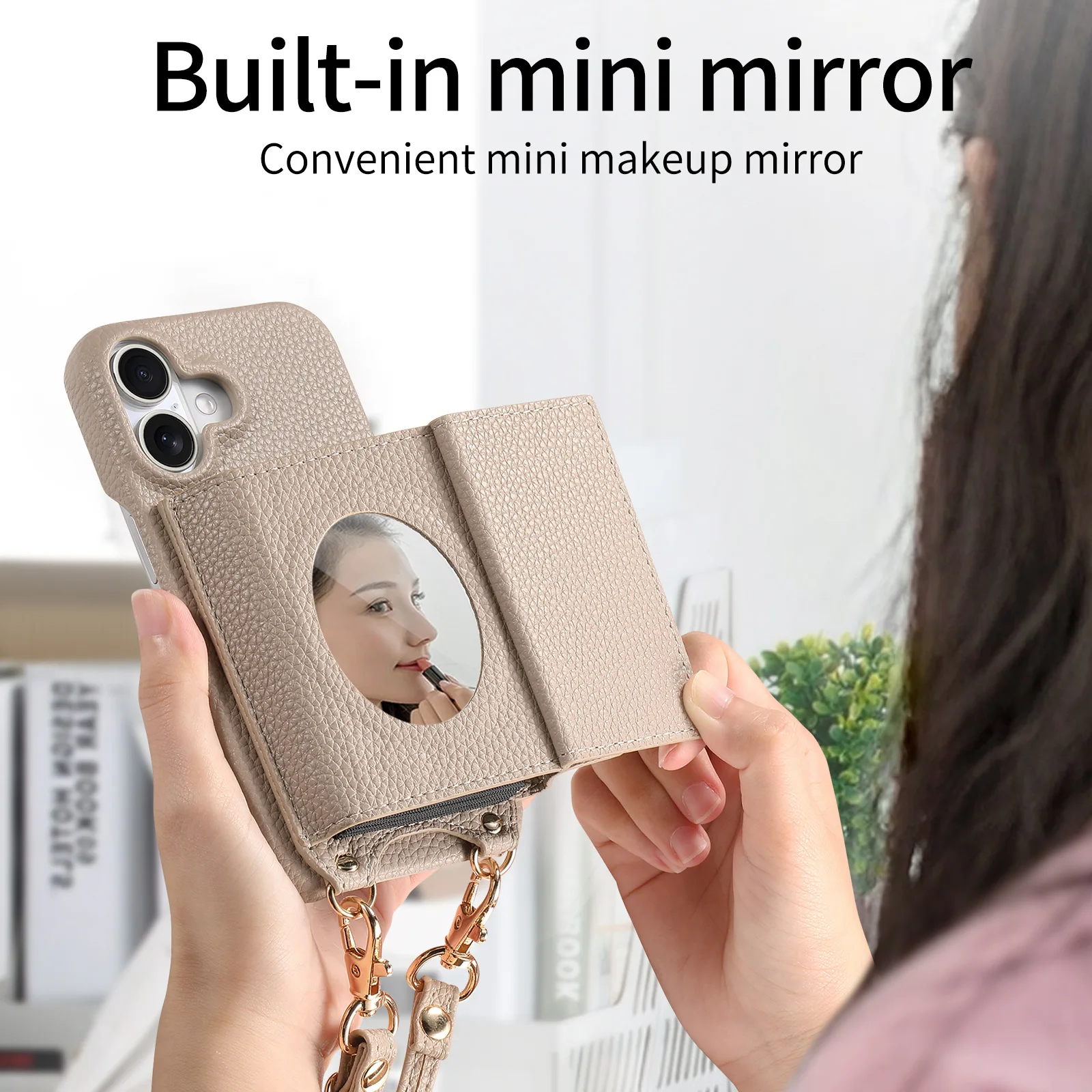 PU Leather Wallet Card Holder Crossbody Lanyard Case For  iPhone 11 12 13 14 15 16 17 Pro Max 16 Plus Mirror Shockproof Cover
