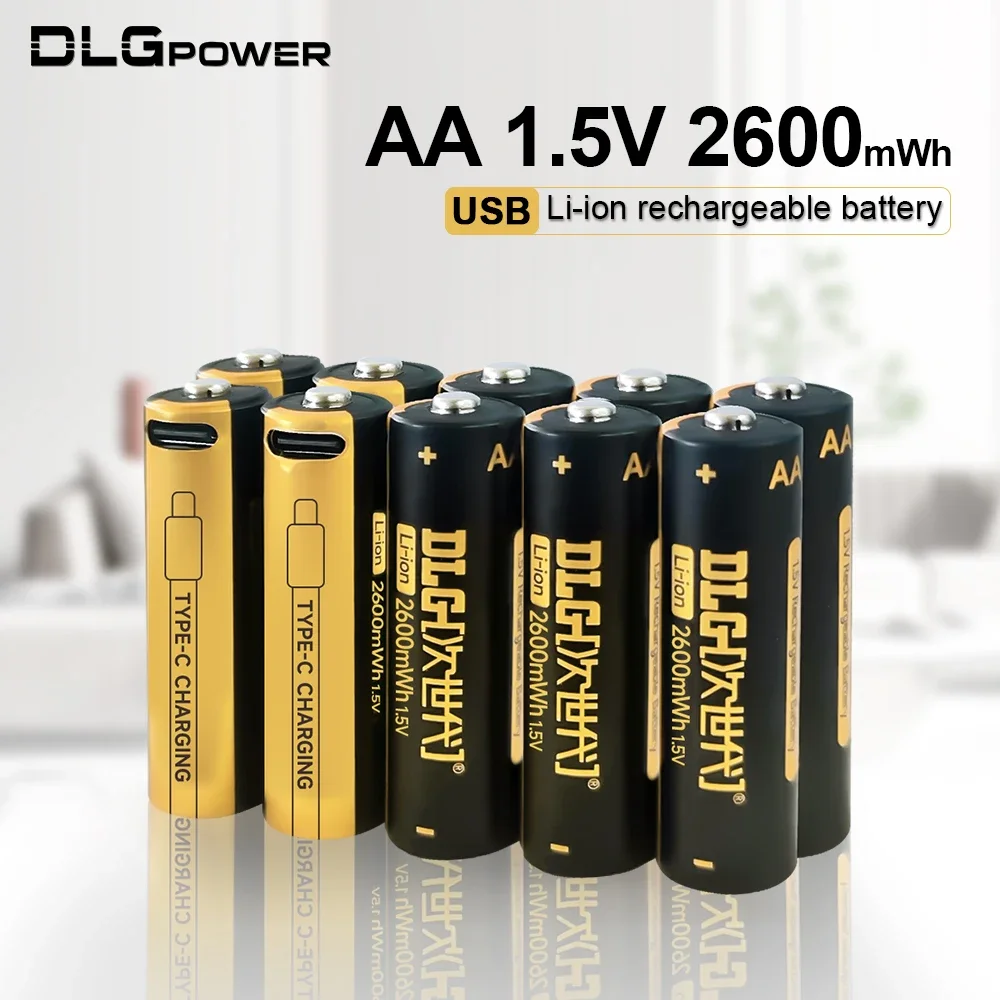 DLGPOWER AA USB 1.5V 2600mWh rechargeable lithium battery for digital camera wireless phone Electric toy TV remote control radio