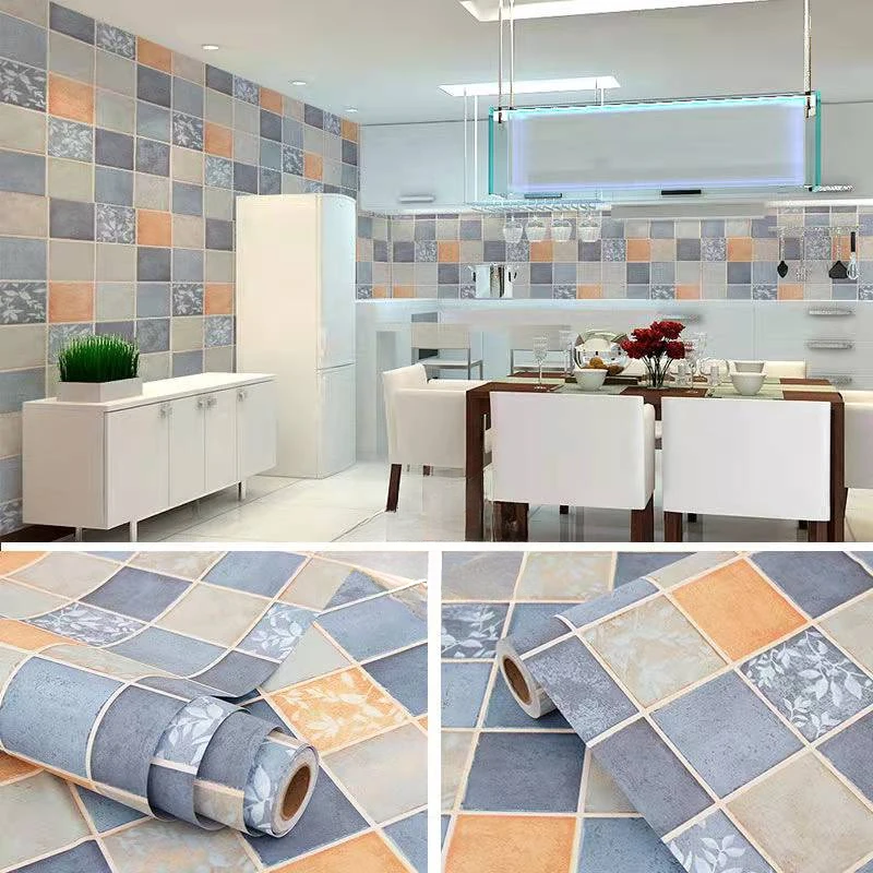 Self-adhesive Kitchen Oilproof Wallpaper Roll Toilet Bathroom Decoration Living Room Waterproof Tiles Sticker PVC Wall Stickers.