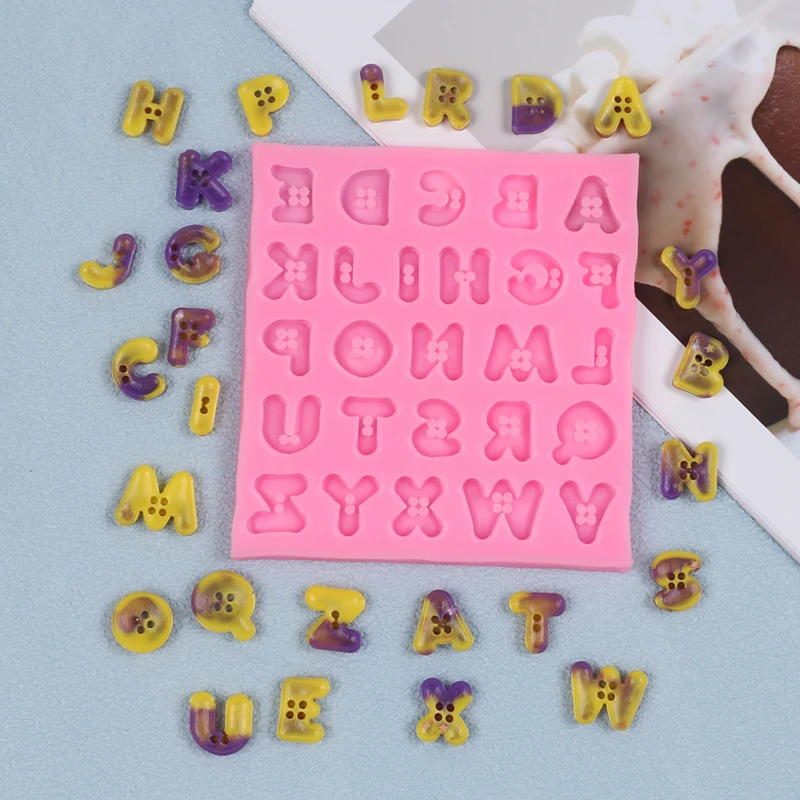 Button Capital Alphabet Letters Silicone Mold Cake Decorating Chocolate Fondant Candy Cupcake Topper Gum Paste Polymer Clay Mold view 4