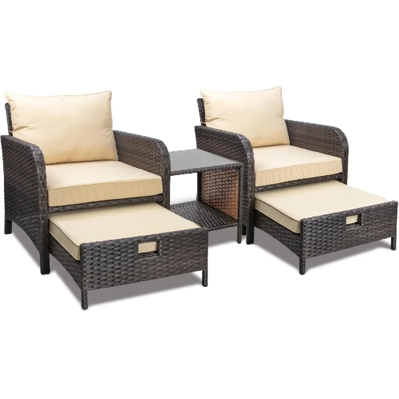 

Balcony Furniture 5 Piece Patio Conversation Set, PE Wicker Rattan Outdoor Lounge Chairs with Soft Cushions 2