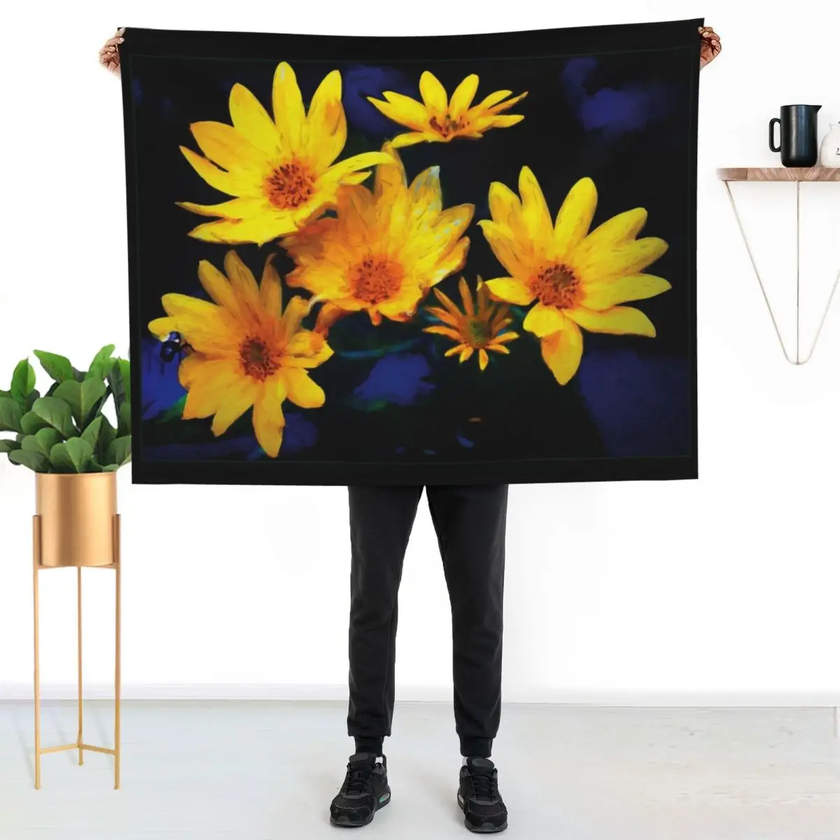 Wild Sunflower Bouquet, Painterly Impression In Rich Soothing Tones Throw Blanket Luxury Throw Thermal Soft Big Plush Blankets