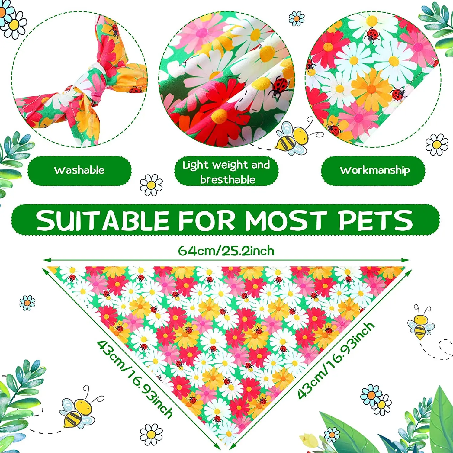 30Pack Spring  Floral And Summer Fruit Cute Dog Bandanas Soft Triangle Dog Scarfs Polyester Bandana for Small Medium Large Pets