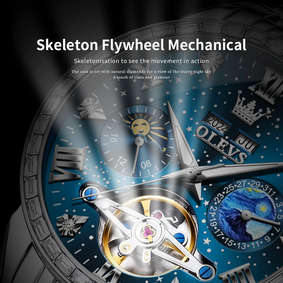 OLEVS 6712 Mechanical Fashion Watch Gift Round-dial Stainless Steel Watchband Wristwatch