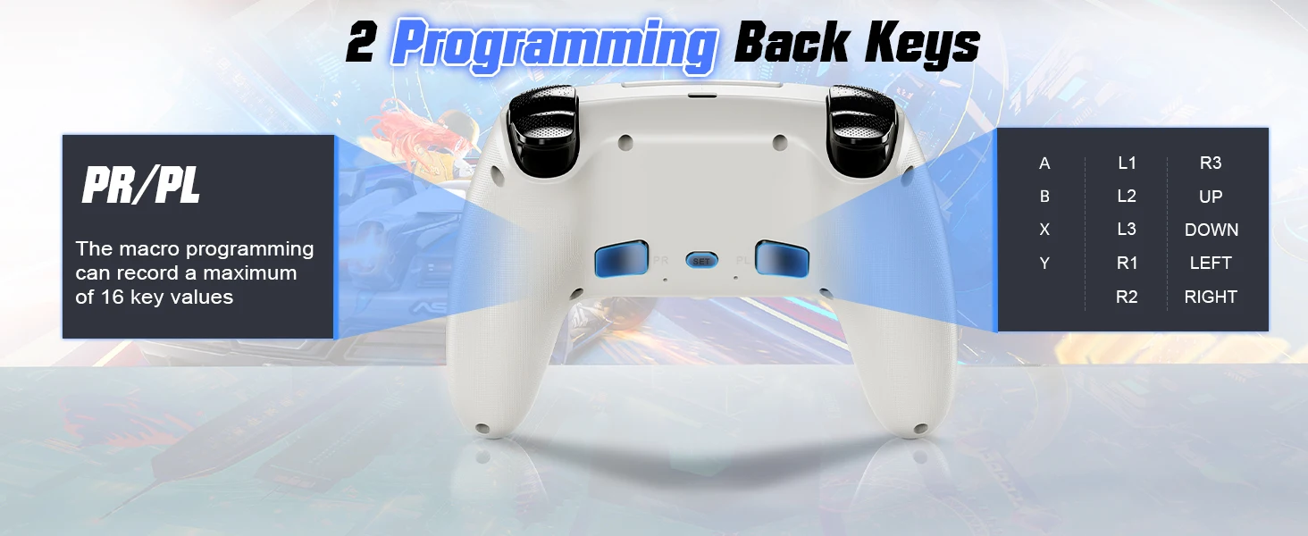 GAMROMBO RGB-Beleuchtung, kabelloser Controller für PlayStation 5 PS5/Pro/Slim/PC-Konsole, Gamepad mit Hall-Effekt-Trigger, Turbo- und Vibrationsfunktion. – Detail 3