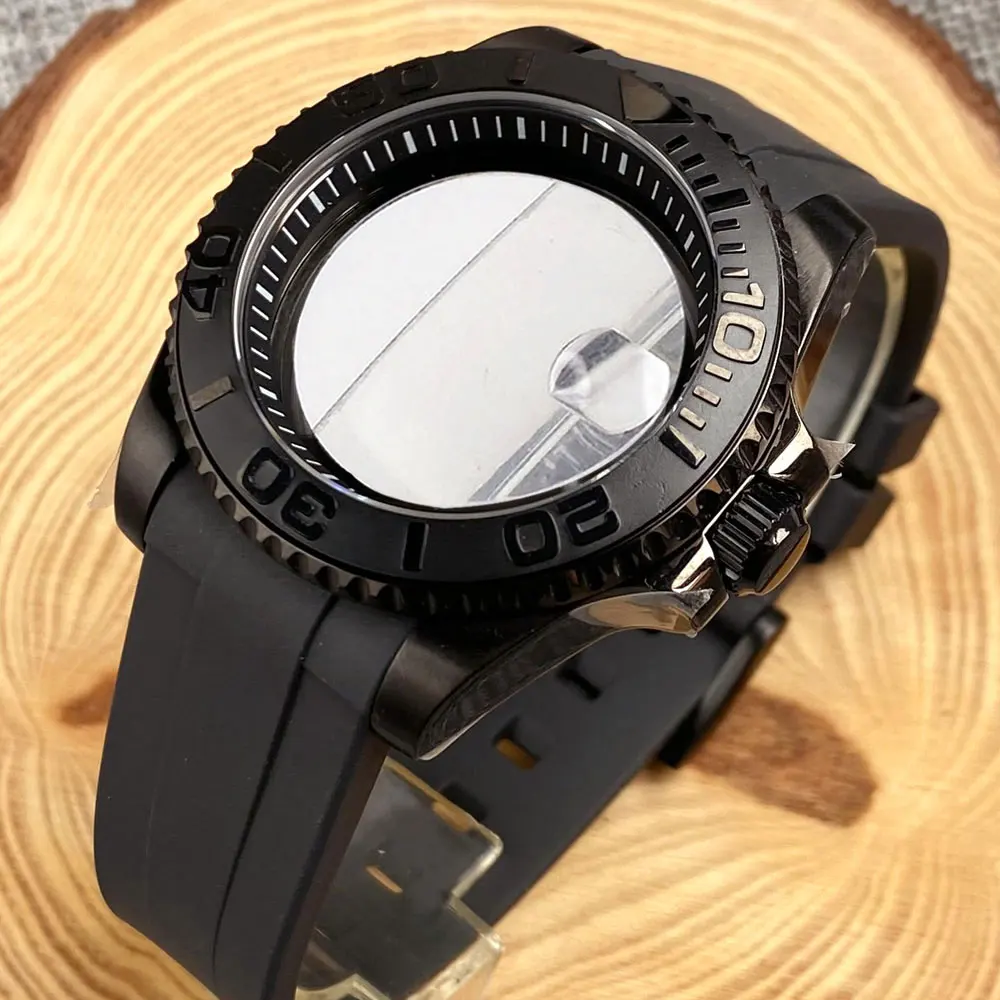 

200m Waterproof Diver Watch Case Black Chapter Ring for NH34 NH35 NH36 NH38 NH39 ETA2824 PT5000 Glass Back Curved Ruber Band