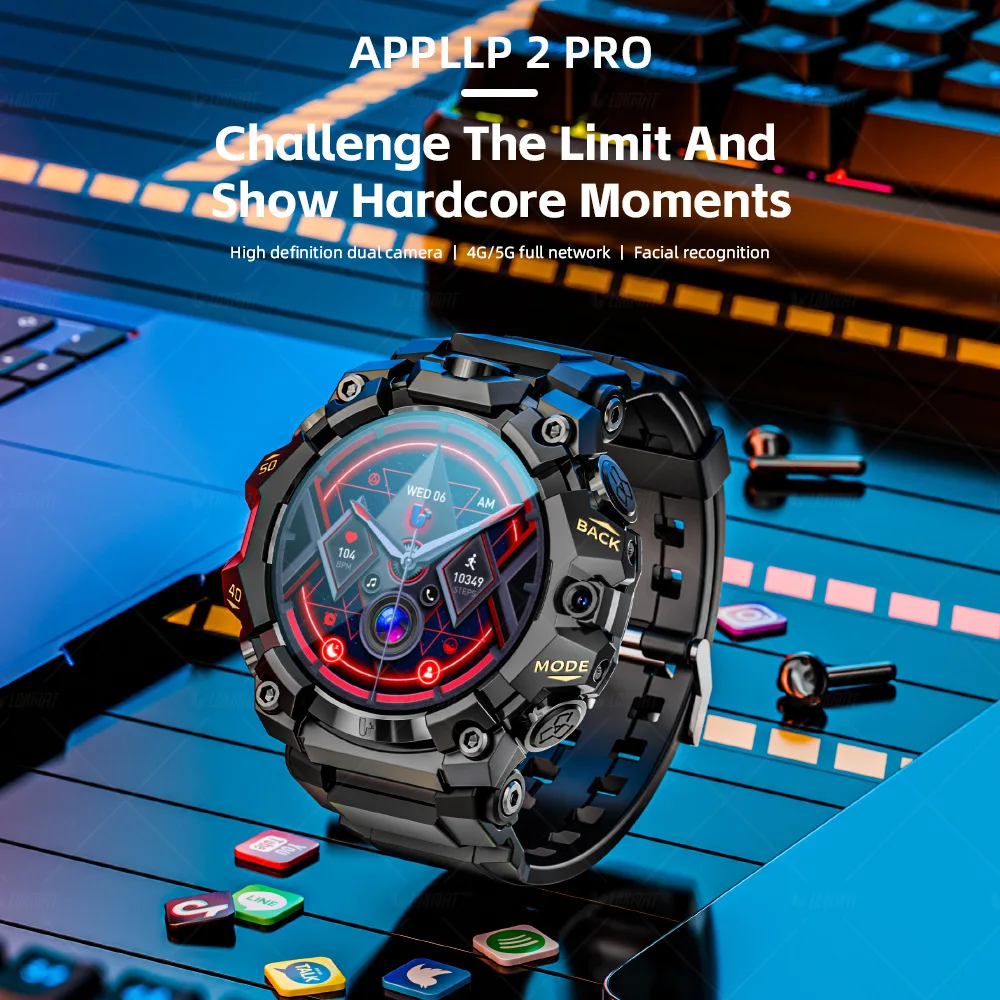 LOKMAT New APPLLP 2 PRO Rugged Sport Android Smart Watch Phone Dual Camera Video Calls Wifi Fitness 4G Watch Amoled Round Screen