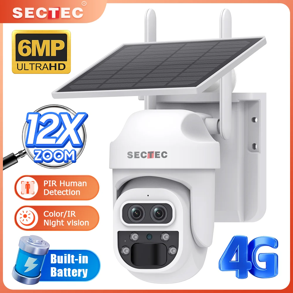 

INQMEGA 6MP 12X Zoom Daul lens Solar cctv Battery PTZ Camera Wifi Security Camera Outdoor video surveillance camera 4G Sim