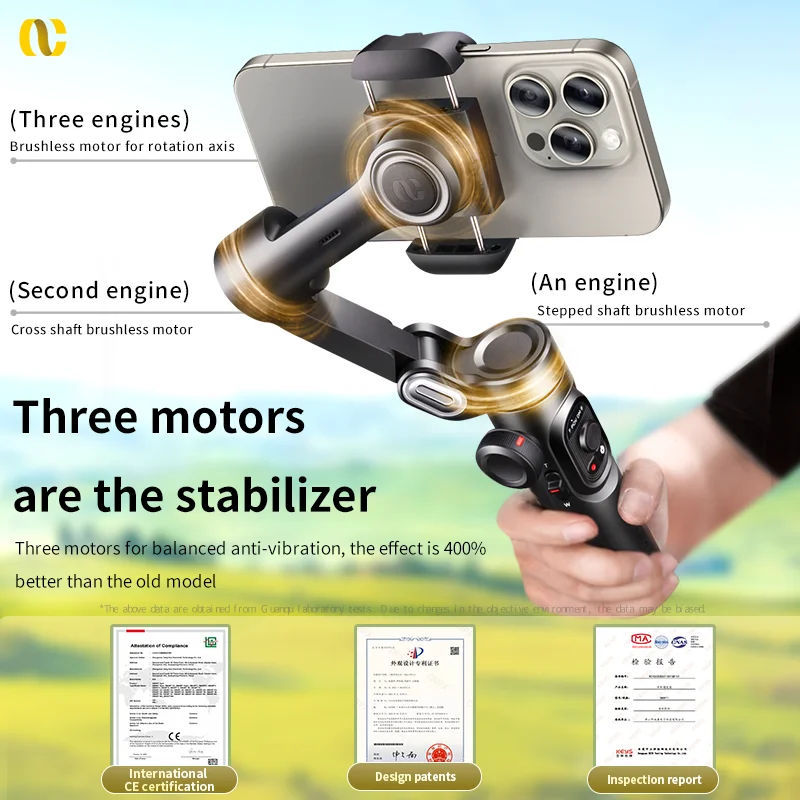 AOCHUAN Smart XE 3-Axis Handheld Gimbal Stabilizer for Smartphone with Fill Light for iPhone Android Face Tracking Tiktok Vlog