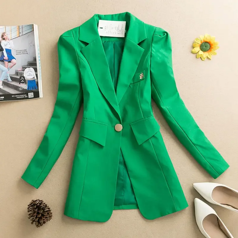 One Button Suit Jacket Long-sleeved Blazer Women Slim Spring And Autumn OL Suit Tops Blazer Femenino