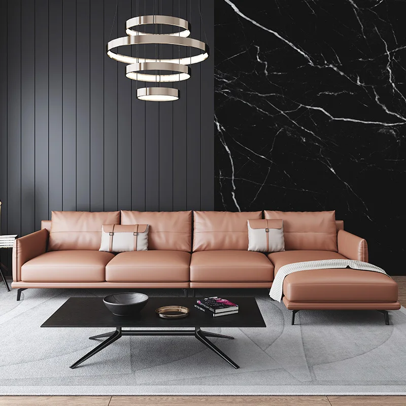 2023 New Style Design Minimalist Leather Sofa Combination Nordic Simple Living Room Small Italian Style Light Extravagance