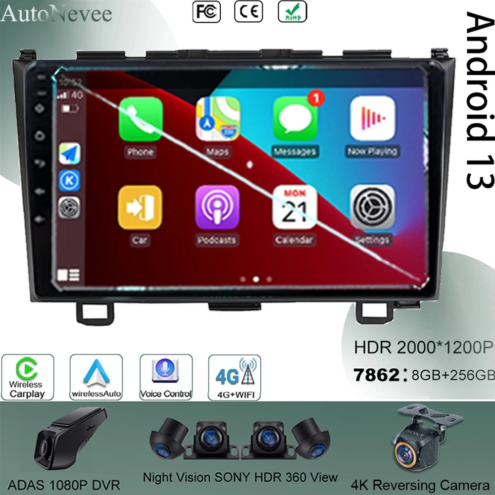 

Android For Honda CR-V 3 RE CRV 2007-2011 Car Autoradio Navigazione Video Radio Play Touch Screen Carplay GPS BT HDR QLED WIFI