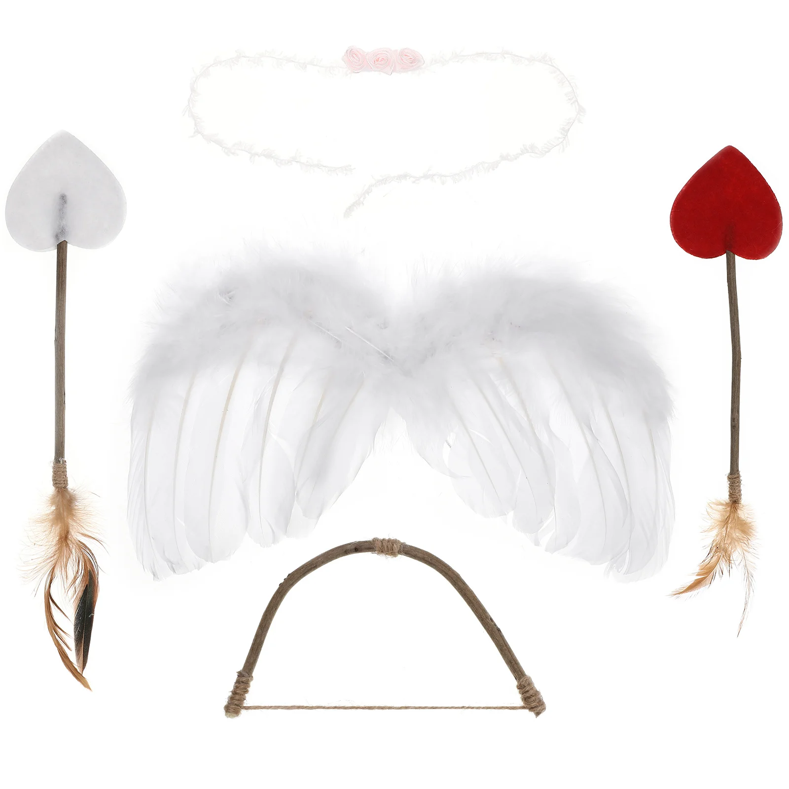 1Set Photo Prop Kit Cupid Cosplay Costume Premium Material Flower Headband Plume Arrows Wooden Bow for