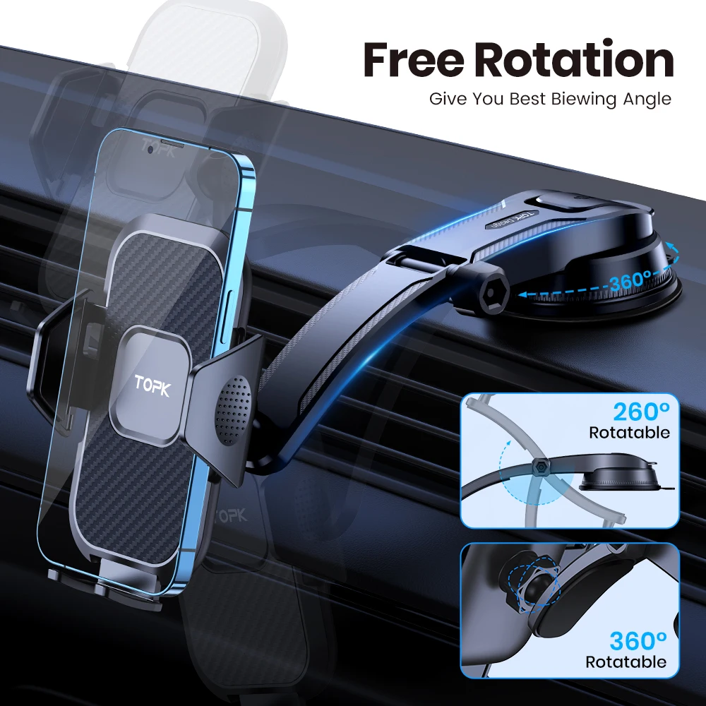 TOPK Universal Car Mount Phone Holder with Suction Cup Base Dashboard Car Cell Phone Stand For iPhone Samsung Google Huawei