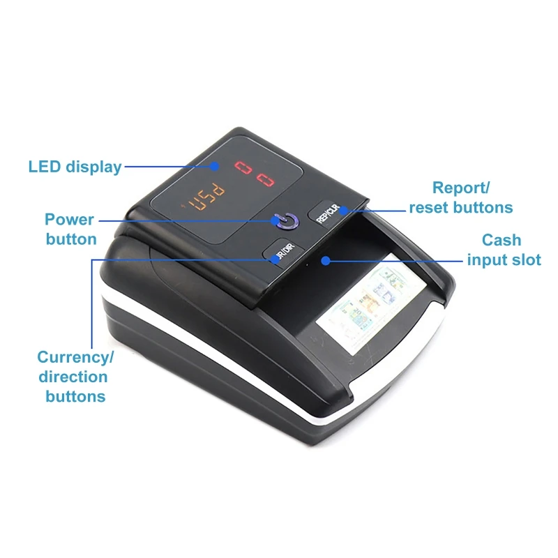 Mini validatore portatile di banconote da dollari USA e euro Rilevamento automatico di denaro Display a LED Rilevatore di banconote false ricaricabile