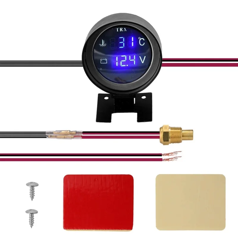 Round Led Digital Car Truck Water Temp Gauge Temperature Sensor Temperatura Moto + Voltmeter Volt Voltage Meter 2 in 1 12.0V 24V