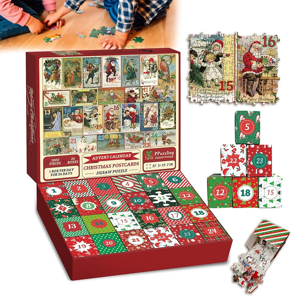 

Christmas Gift 1000PCS Jigsaw Puzzles 24 Days Advents Calendar Festival Countdown Surprise Present Box For Kids adults