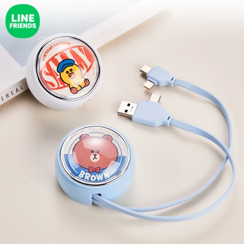 LINE FRIENDS Brown Mobile Fast Charging Cable New Computer Office Cartoon Anime Kawaii Mini Storage Telescopic Data Rope Gift