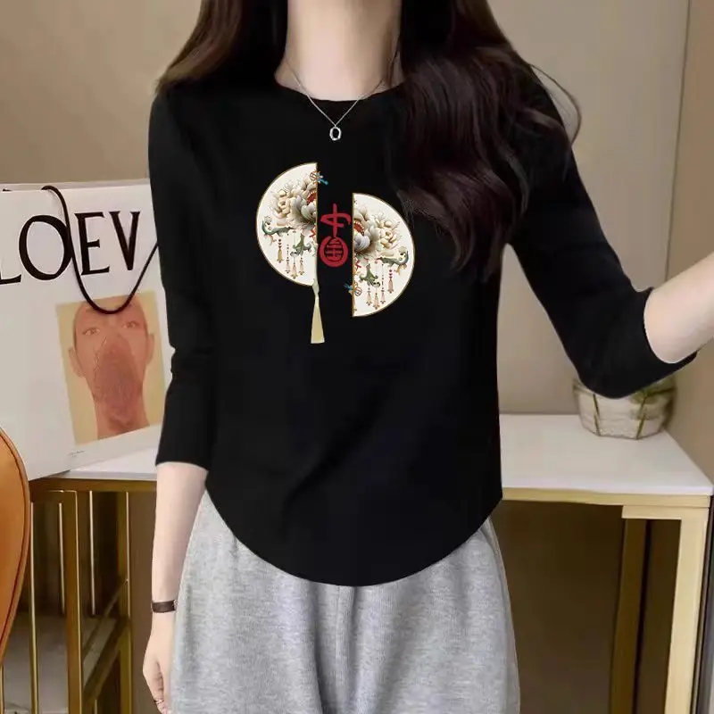 Chinese Style Women Blouse With Traditional Fan Print Design For Spring And Autumn Casual Wear