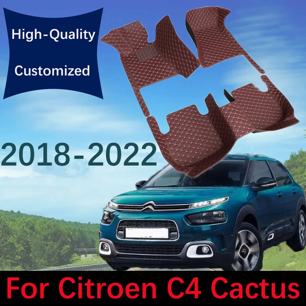 

Кожаные автомобильные коврики на заказ для Citroen C4 Cactus 2018-2022, защита от грязи, искусственные коврики, подкладки для ног, аксессуары для интерьера
