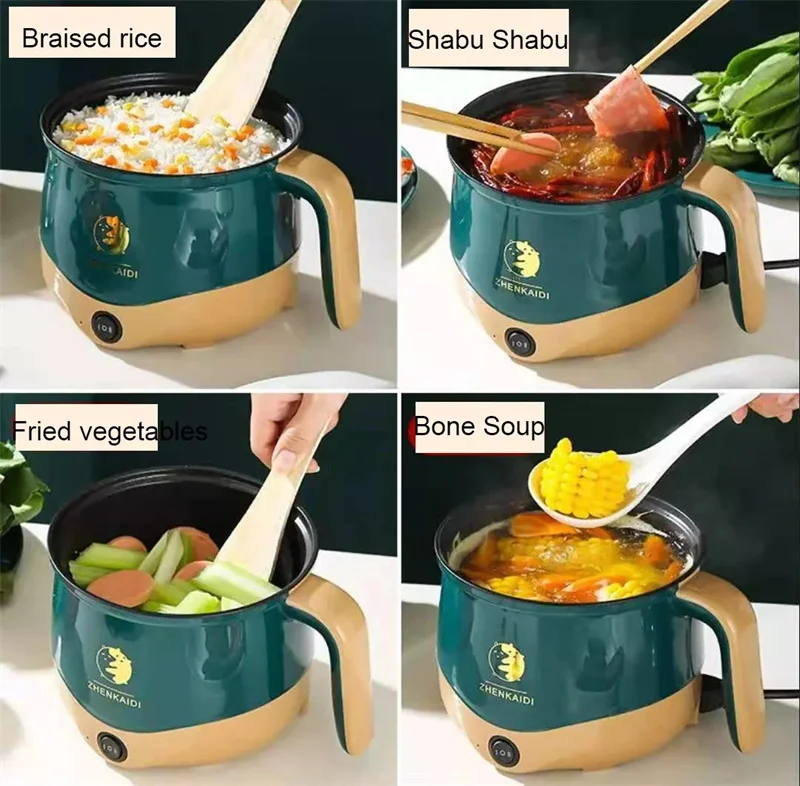 Máquina de Cocina eléctrica multifuncional, Mini olla caliente de doble capa, sartén antiadherente para estudiantes, calentador de freír, sartén de 220V ZD08