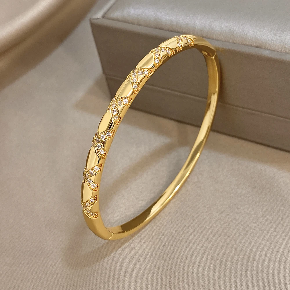 Greatera X-shaped Crossed Rhinestone Inlaid Copper Bracelet For Women Charm Party Wear Wedding Temperament Colorfast Bangle INS