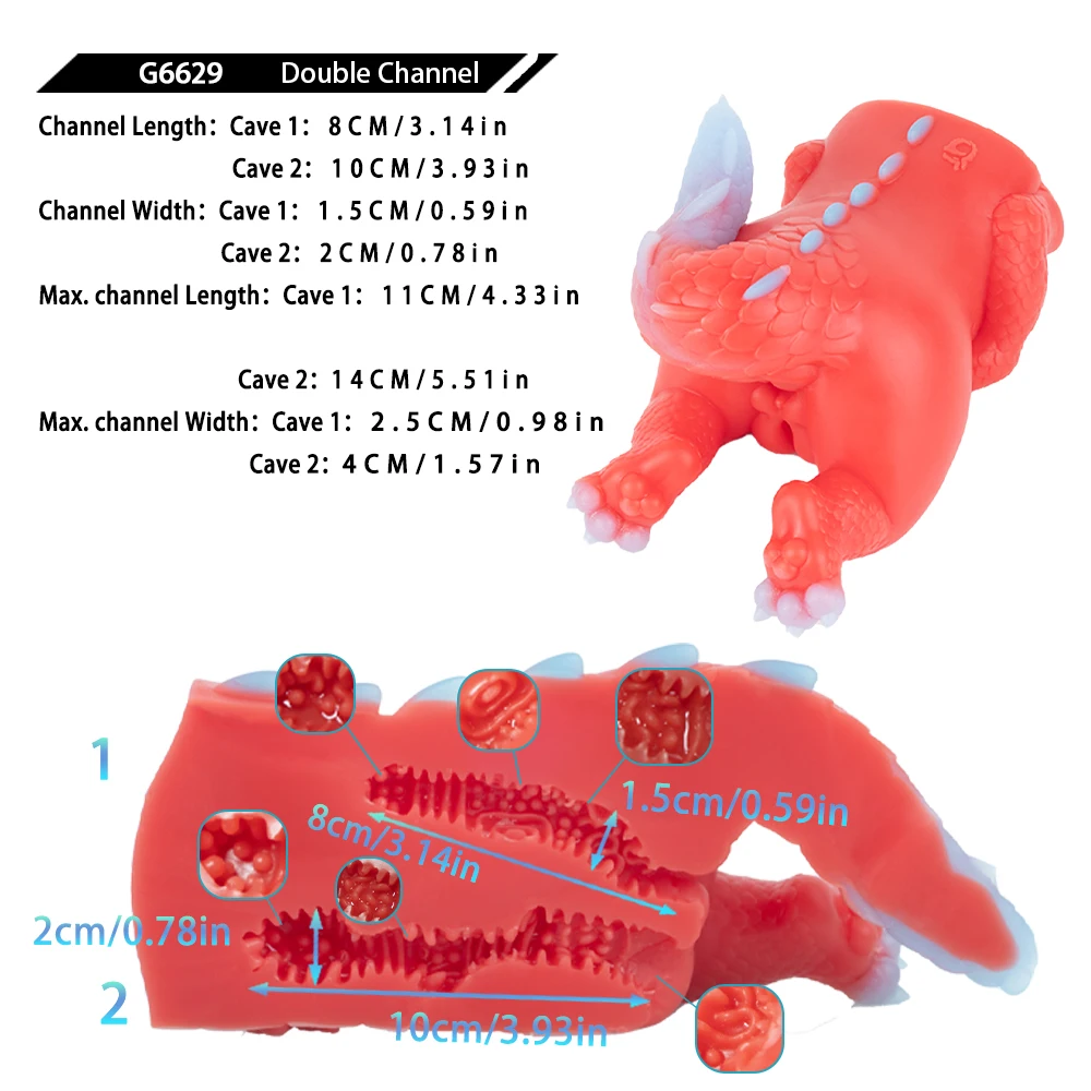 GEEBA نابض بالحياة تصميم التنين الأحمر الناري ذكر الاستمناء ثنائي القناة سيليكون الرجال Onahole PocketPussy واقعية المهبل الضارب #5