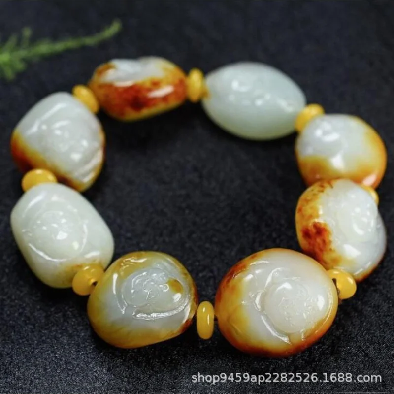 Head Bracelet Men's and Women's Hetian Jade Jujube Red Leather Maitreya Smiling Buddha Beads String