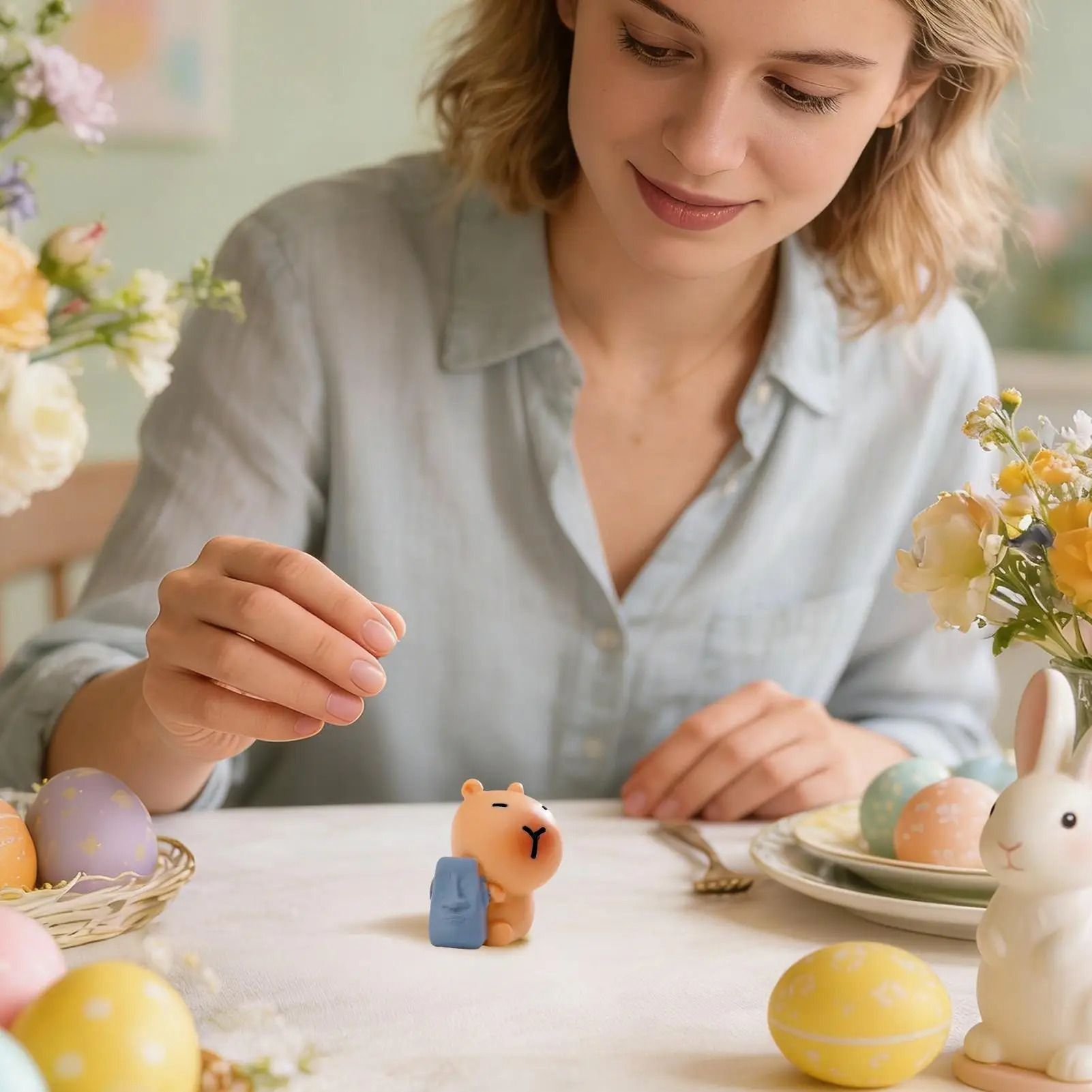 Capybara Mini Figures Easter Desktop Decoration Miniature Animal Sculpture For Bookcase Windowsill Bookshelf Display Cabinet