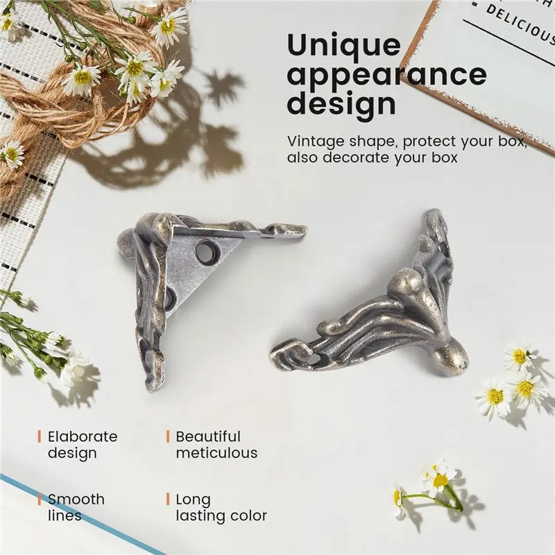 B45C 30개 앤티크 보석함 다리 나무 케이스 모서리 보호대 장식용 가구 다리 DIY 보석함 선물 상자용