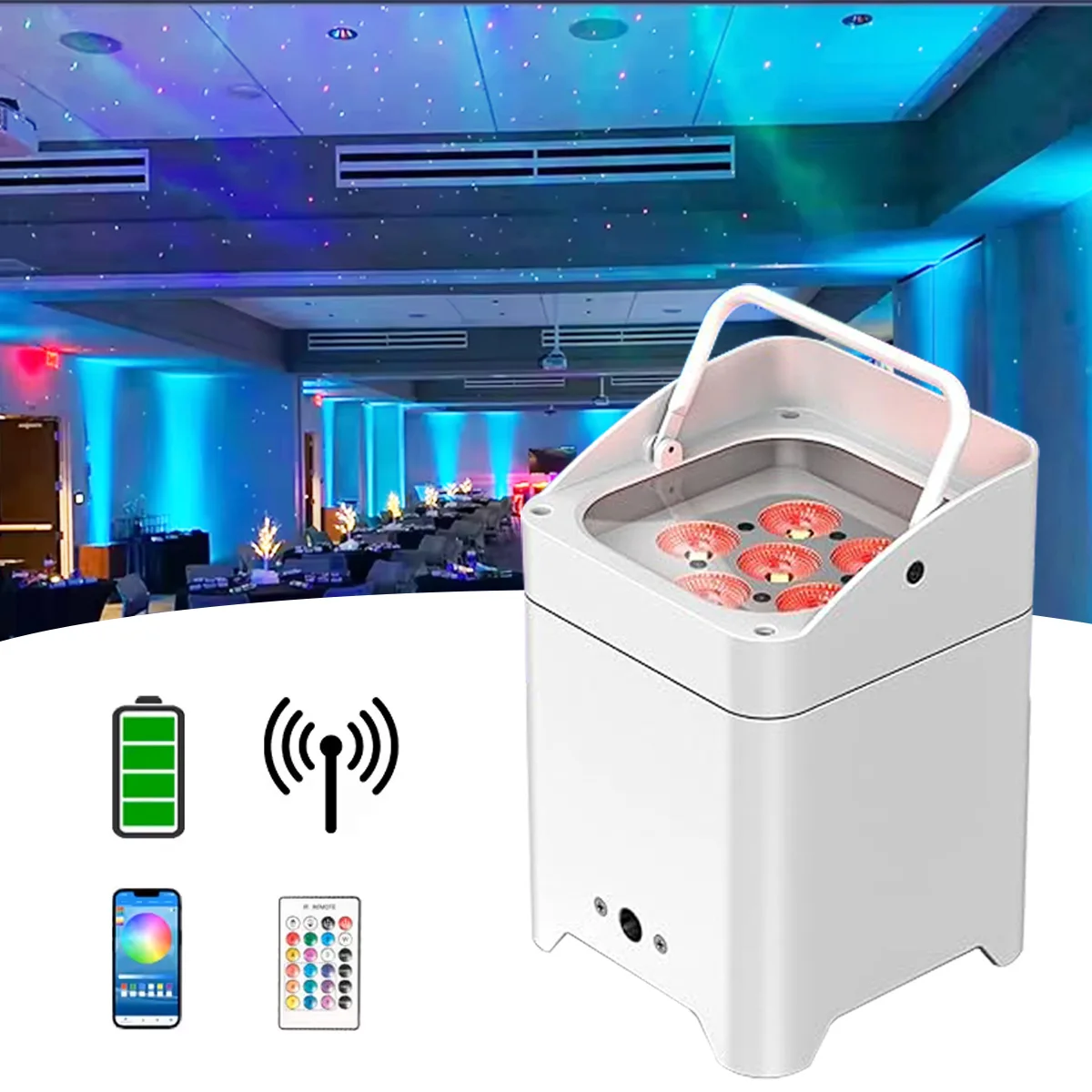 بطارية لاسلكية 6x18 واط RGBWA + UV DJ Par LED Uplight DMX APP واي فاي عن بعد لإضاءة حفلات المسرح DJ مع غطاء للمطر