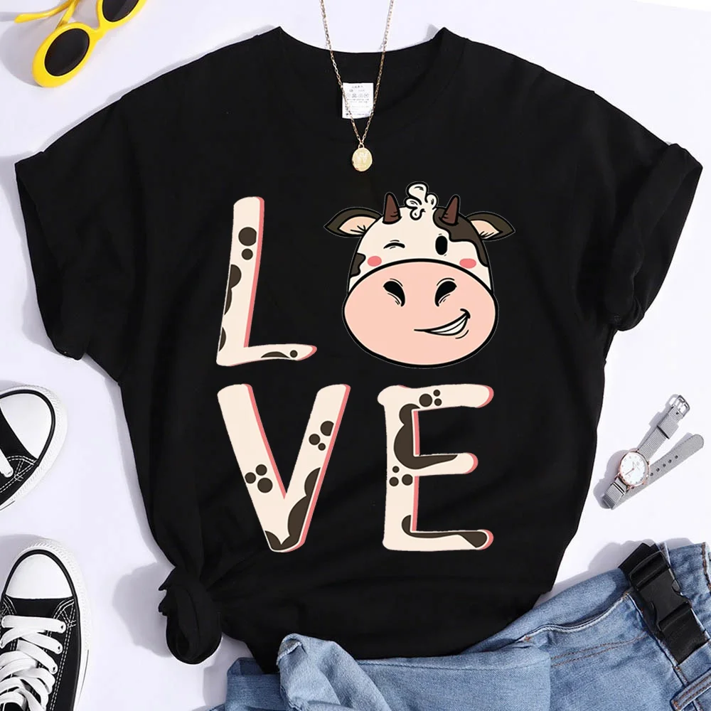 

Cool Love Cows Graphic Printed T Shirt Women Fashion Personality Short Sleeve Casual Streetwear Round Neck Shirt Tee